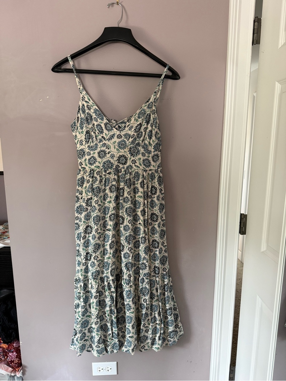 Japna Cream Midi Dress with Blue Floral Print